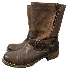 Clarks Womens Majorca Isle Leather & Suede moto Boots Size 9 brown